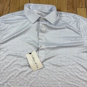 NWT Collars and Co Men’s Size L Relaxed Dress Collar Polo Shirt Blue White Grid